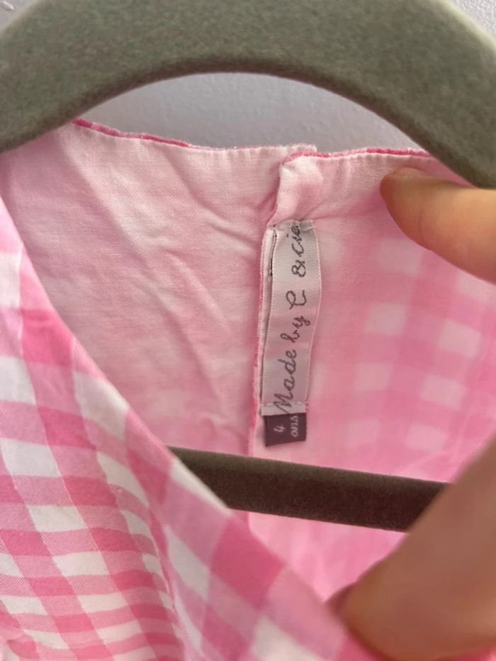 Robe à carreaux vichy rose + barrette - Taille 3-4 ans - photo numéro 3