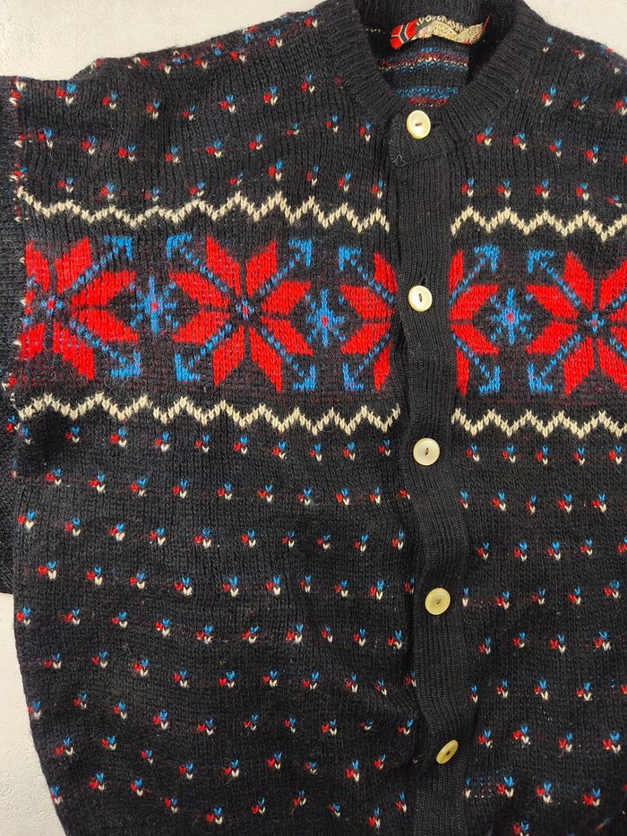 Cardigan Norlaender Sportswear Laine Made in Norway Vintage 80 90 Ethnique taille XL femme - photo numéro 2