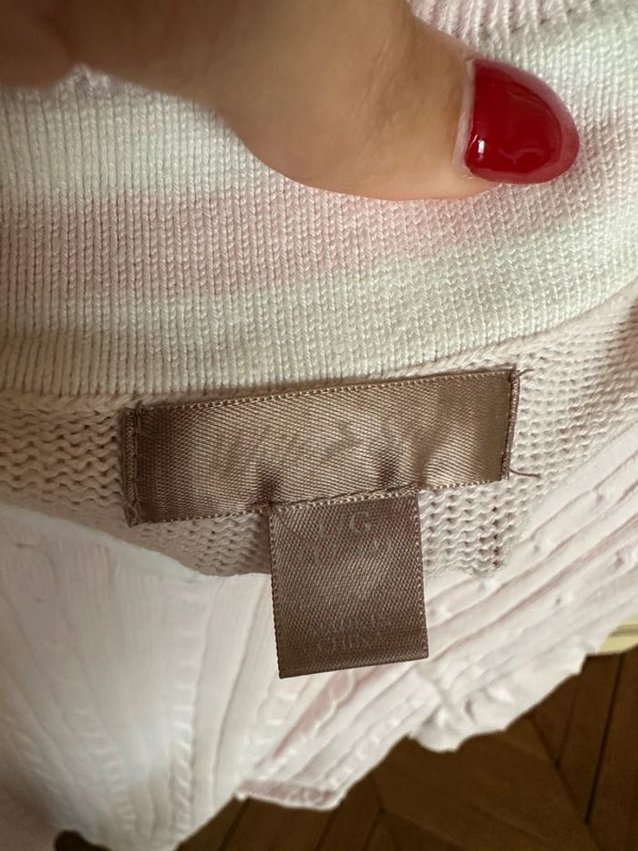 Pull col V rose et blanc vintage M - photo numéro 3