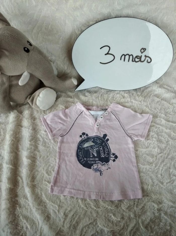 Tee shirt polo manches courtes Garçon 3 mois Avion "Destination Bisous" Tape à l'œil