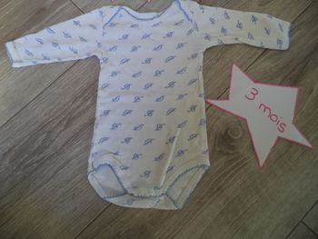 Body mixte ml blanc et bleu 3 mois