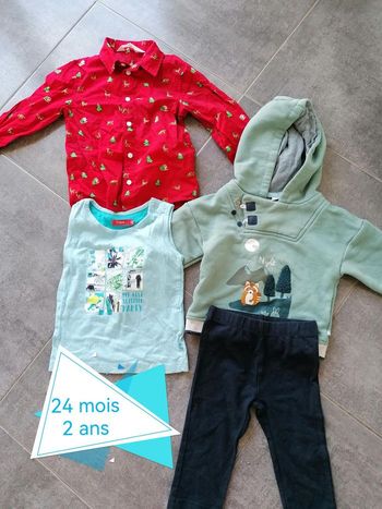Lot 23-24 mois 2 ans 1 chemise H&M + 1 pull obaibi + 1 legging + 1 débardeur tissaia