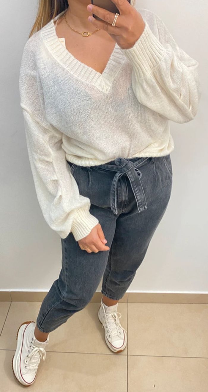 Superbe Pull Crème Maille Fine Col V Taille Unique - photo numéro 4