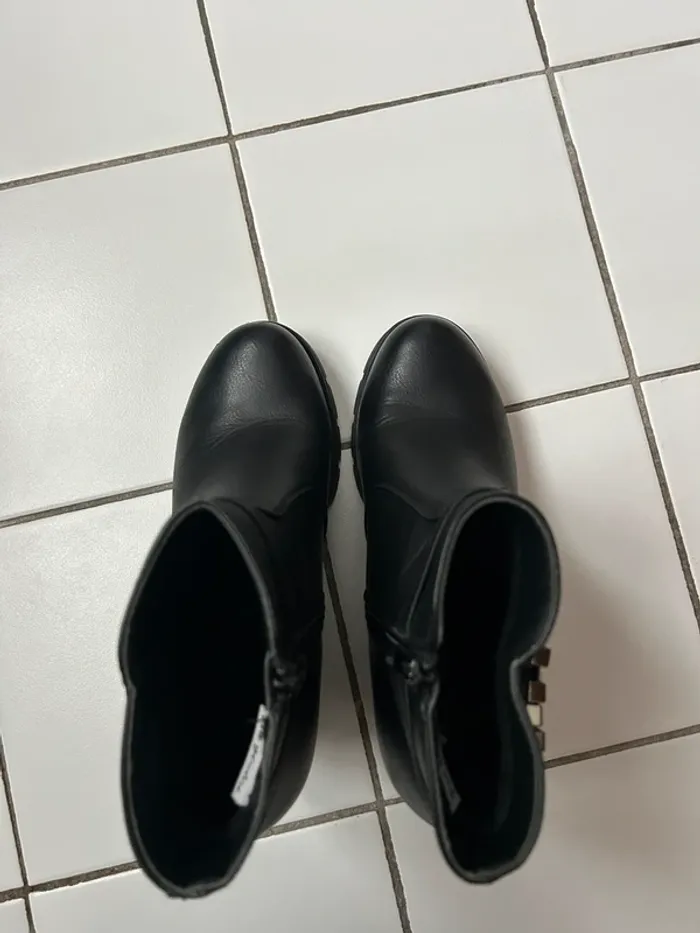 Bottines à talon noir cuir - photo numéro 2