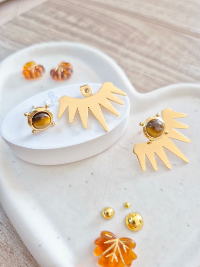 Boucles d'oreilles dorées et œil de tigre Zag - photo numéro 3