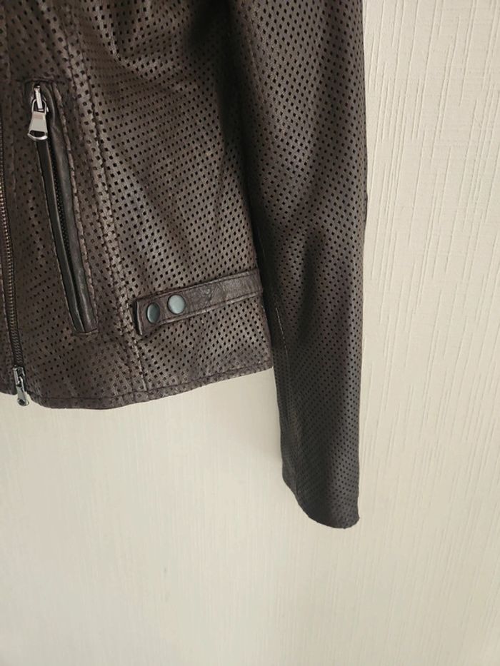 Veste perfecto en cuir véritable marron - photo numéro 6