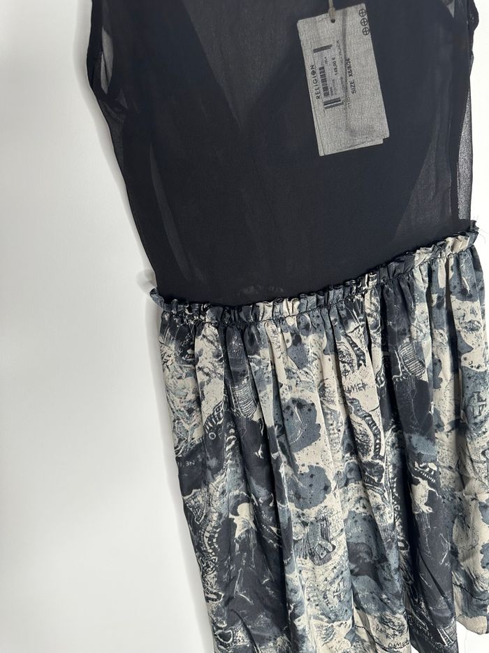 Robe bariolée noire et grise tulle mesh neuve Religion T34 XS - photo numéro 9
