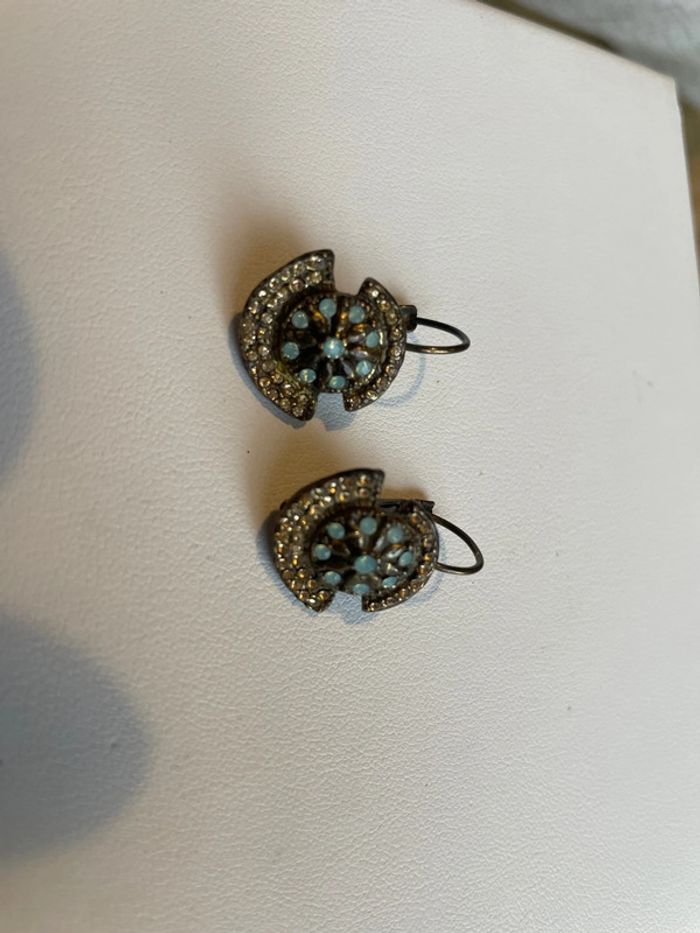 Boucles d’oreille dormeuse bleu et etain - photo numéro 2