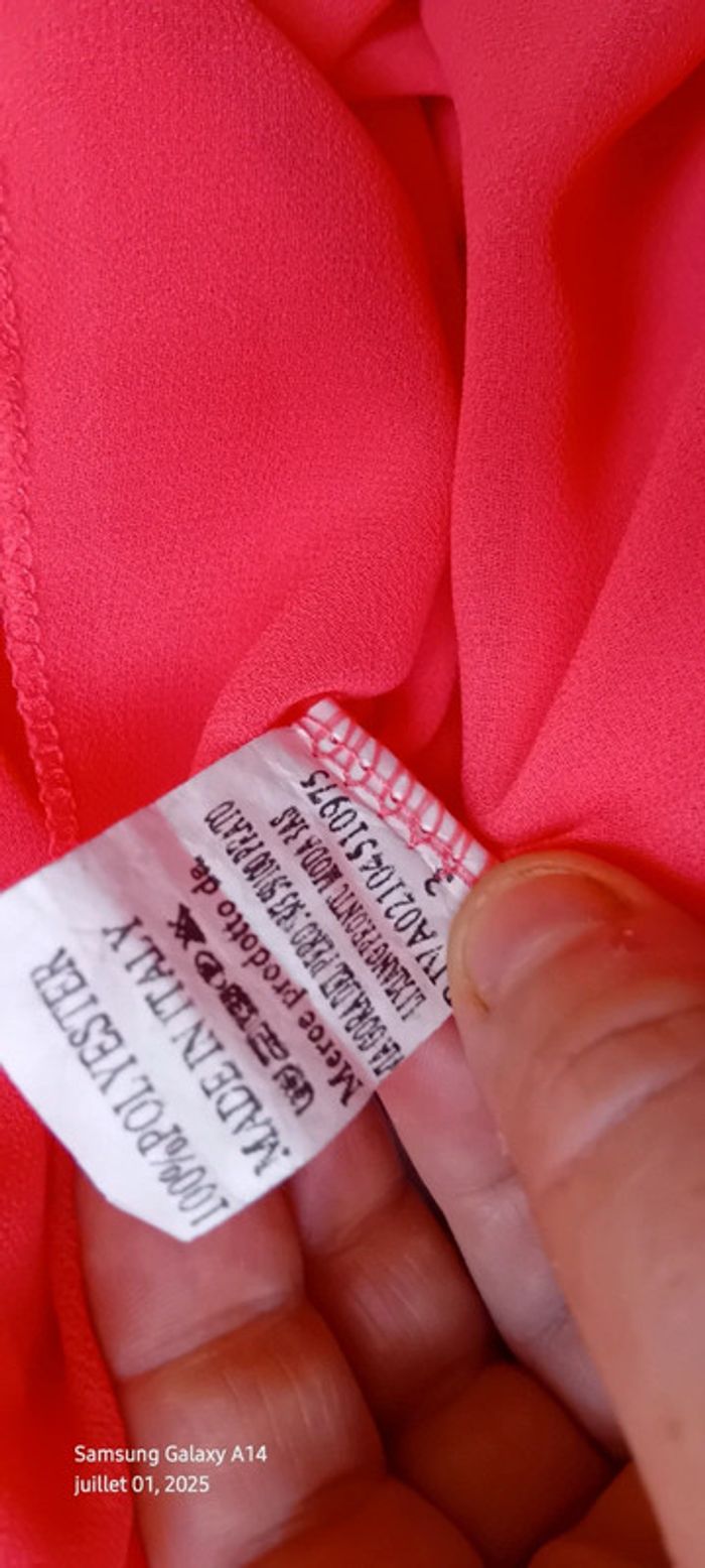 Blouse en voile sans manches assymetrique effet superposé corail femme xl made in italy - photo numéro 17