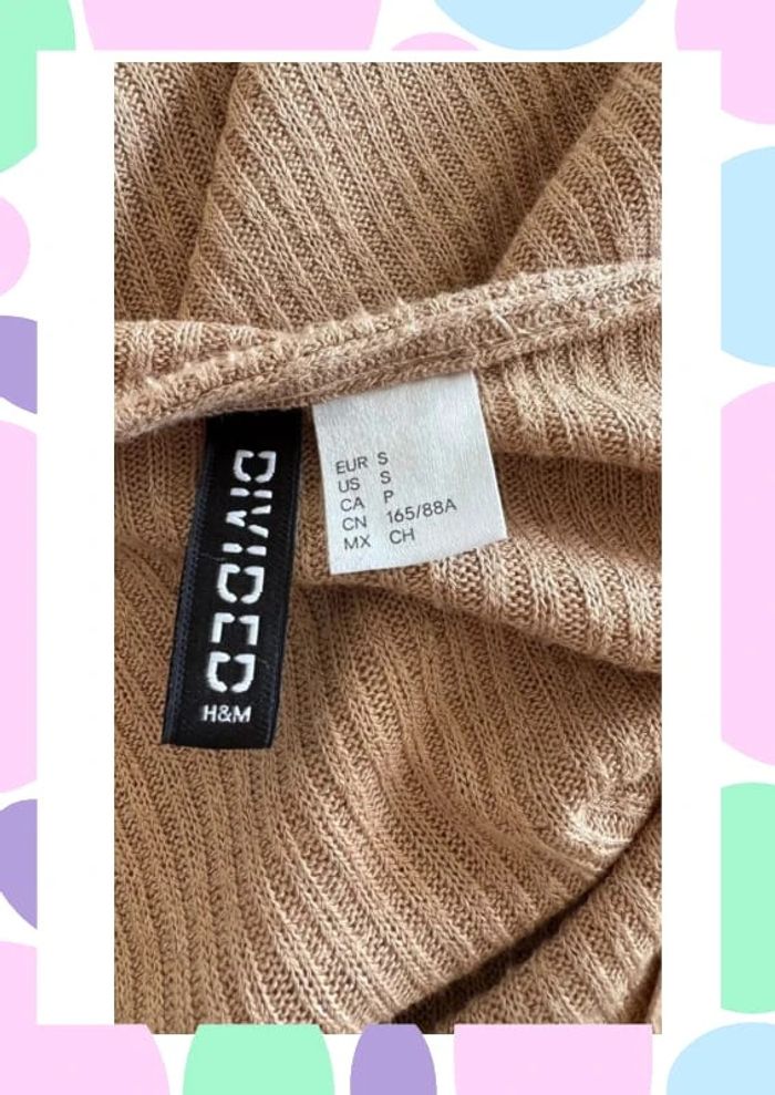 Pull léger col en V avec laçage marron H&M - photo numéro 4