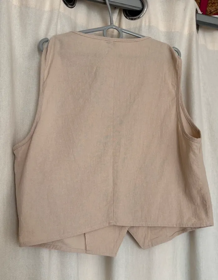 Haut veste tailleur sans manches effet lin marron Shein - photo numéro 4