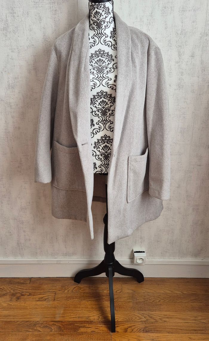 Manteau femme Camaïeu gris motif chevron taille 44 XXL