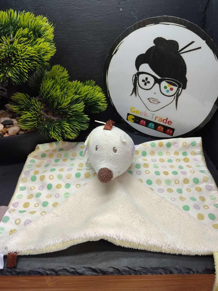 doudou plat hérisson bébé 9 blanc marron jaune vert rond Bebe9 Anis Violet Crème - photo numéro 1
