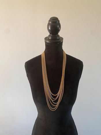 Collier sautoir à plusieurs chaînes en métal argenté et doré