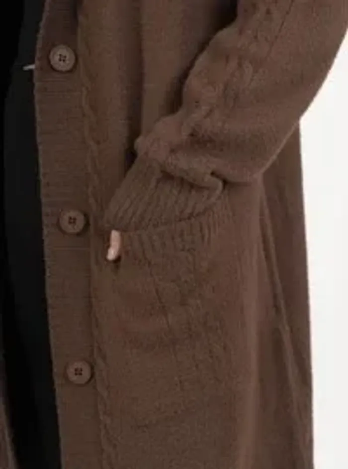 Cardigan Long-Gilet en Grosse Maille avec Capuche et Poches - photo numéro 2