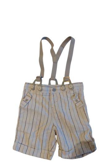 Short salopette en lin et coton ligné 