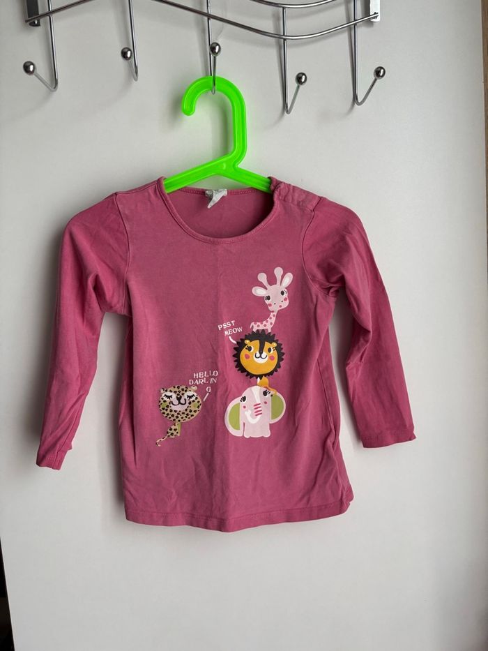 Haut manche longue rose foncé imprimé animaux fille 1/2ans H&M