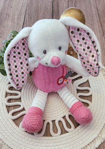 Doudou Lapin Nicotoy rose & blanc