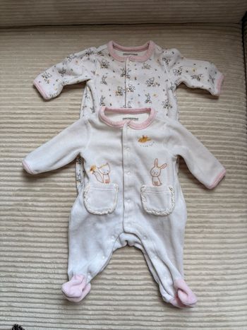 Lot 2 pyjamas fille 1 mois velours blanc lapin mignon orchestra