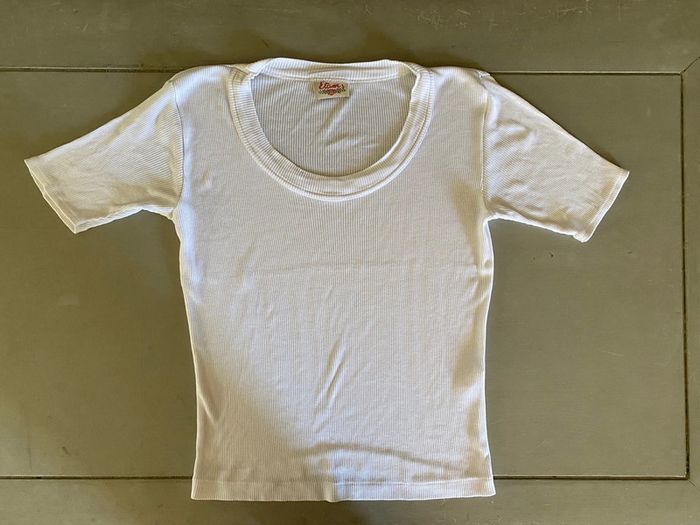 Tee shirt Etam vintage Made in France blanc maille côtelé taille S / M - photo numéro 5