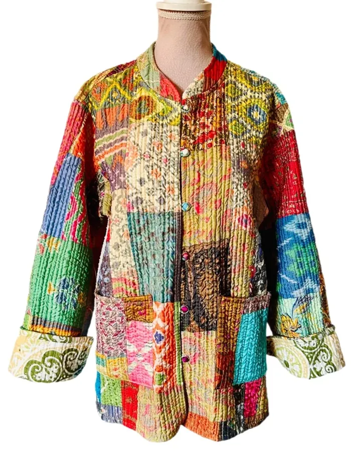 🌿🦋Veste matelassée patchwork ethnique boho multicolore made in India hippie quilted jacket🌷🌿 - photo numéro 4