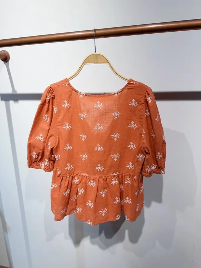 Blouse chemise terracotta fleurs blanches coton - photo numéro 3