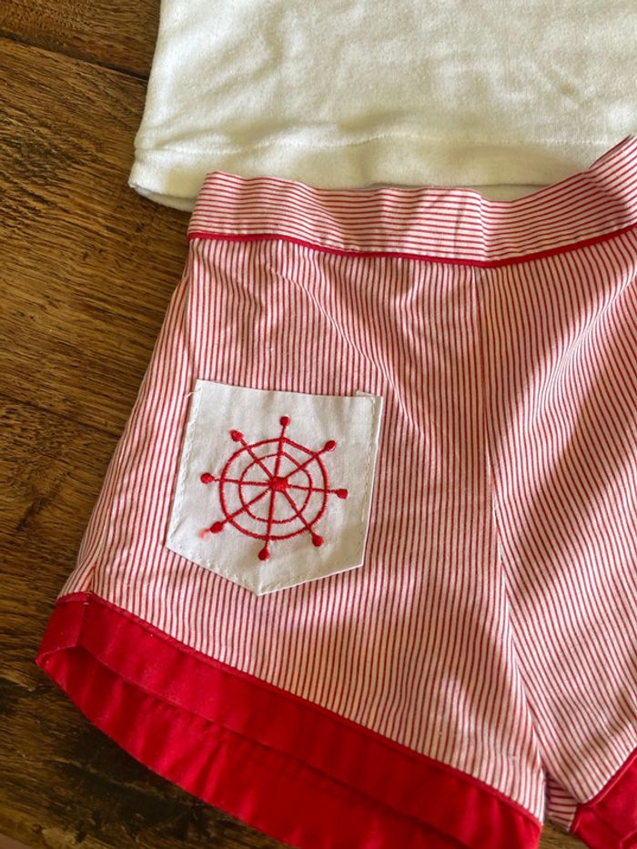 Tenue rouge et blanche petit garçon 9 mois marin bateau ensemble casquette été - photo numéro 6