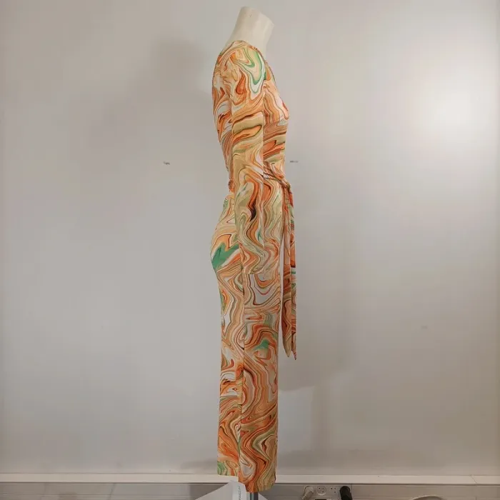 Robe longue vintage 90's - noue à la taille manches asymétriques - photo numéro 5