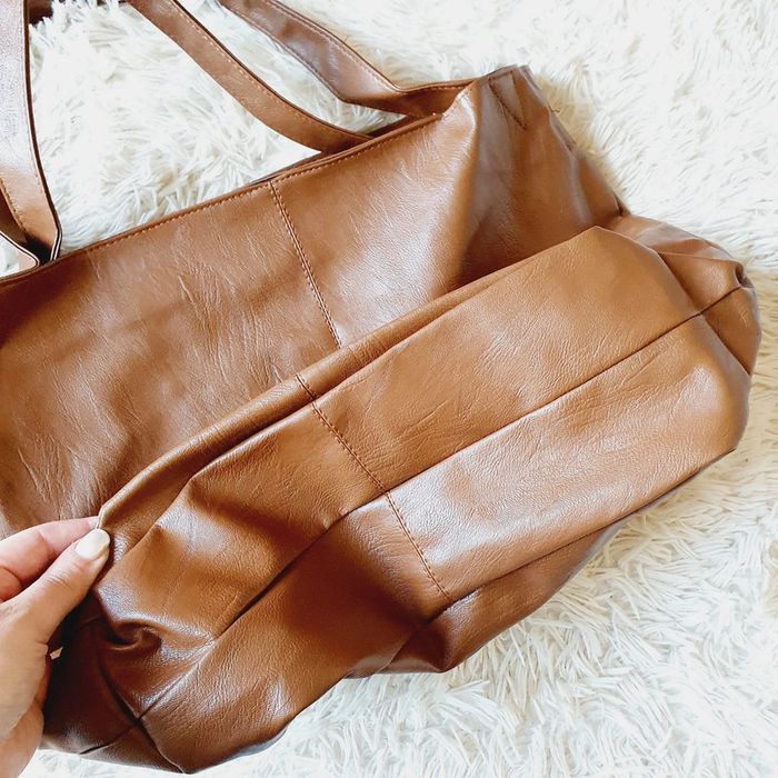👜 Grand Sac à main souple cabas fourre-tout simili cuir marron neuf MALLOW - photo numéro 6