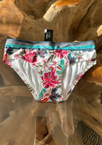 Bas de maillot de bain Etam neuf femme blanc fleurs
