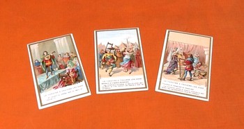 3 Chromos anciens Le théâtre à travers les âges