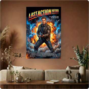 Affiche film "Last Action Hero" poster cinéma action explosion déco murale vintage A3 Sans cadre