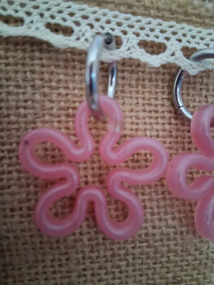 1 paire de boucles d'oreilles anneaux grandes pampilles fleurs - photo numéro 4