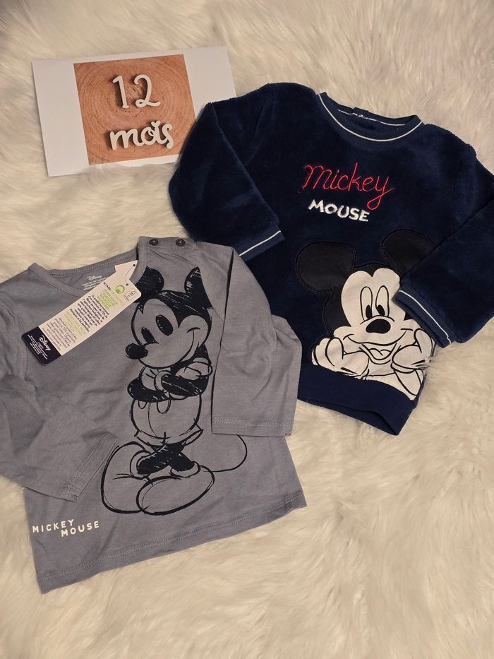 Neufs💙🤩😍 sweat polaire et teeshirt ml disney /mickey 12 mois💙😍🤩