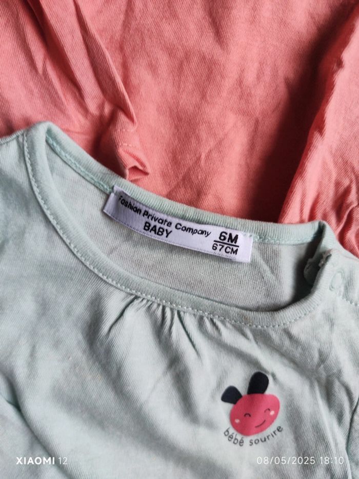 Lot 4 tee shirt ML fille 6 mois - photo numéro 2