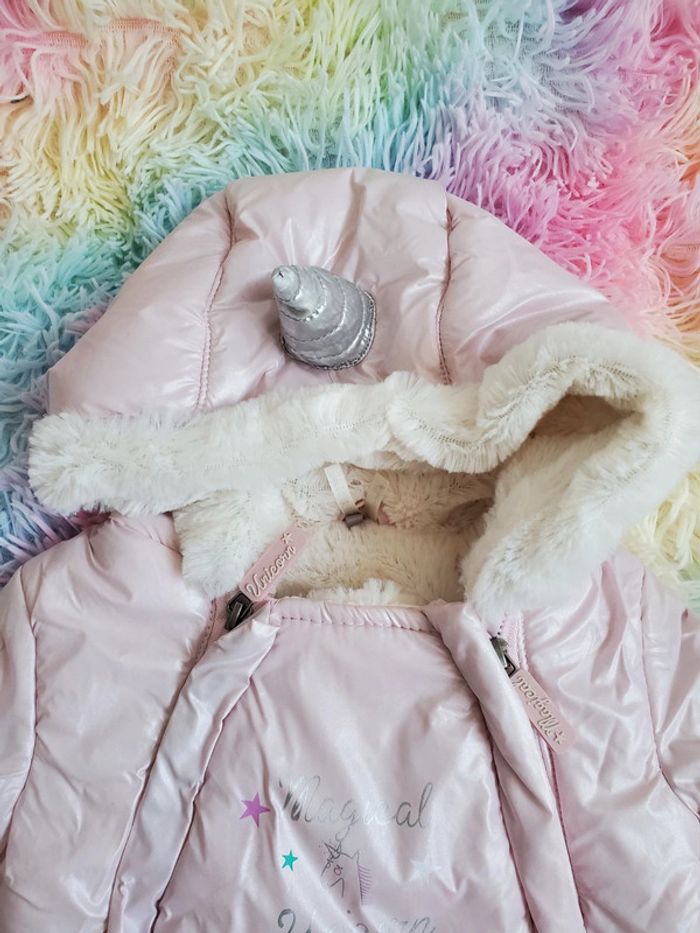 🌴 Combinaison rembourré polaire hiver licorne rose métallisé taille 1 mois - photo numéro 2