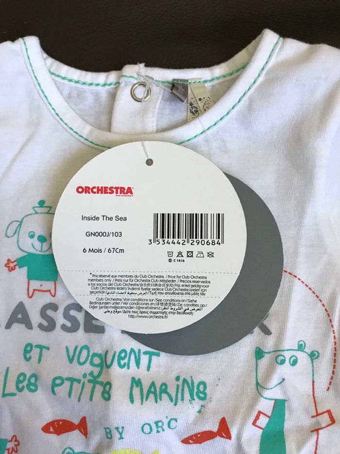 T shirt neuf orchestra classe de mer bébé 6 mois entièrement deboutonnable - photo numéro 3