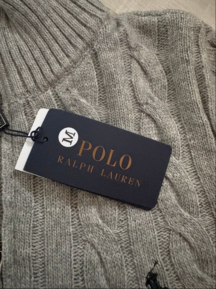 Pull torsadé Polo Ralph Lauren en laine half zip demi zip 1/4 zip gris neuf taille M - photo numéro 5