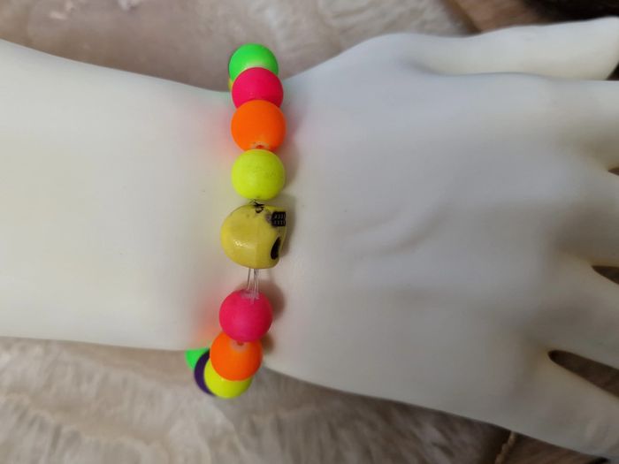 Bracelet Elastique Perles Multicolore Tete De Mort - photo numéro 6