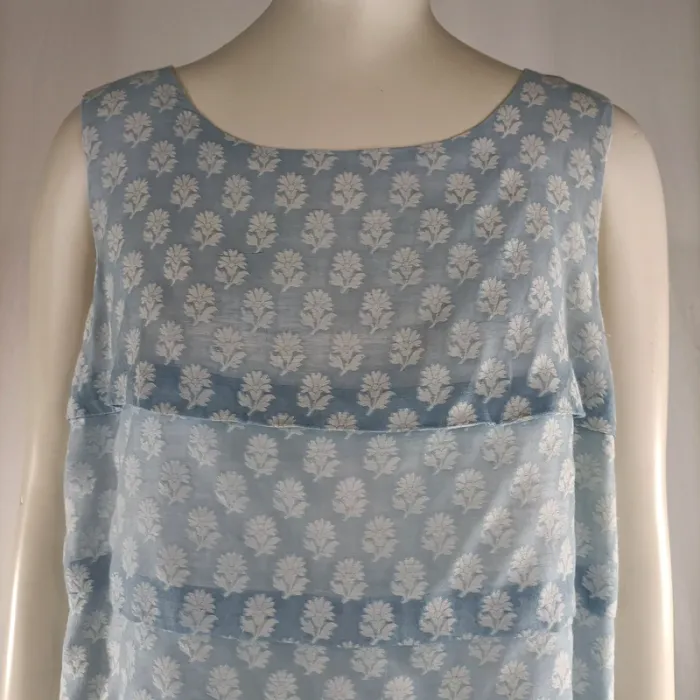 Robe droite jacquard Xavanne bleu clair T. 40 coton soie motifs floraux A1351 - photo numéro 6