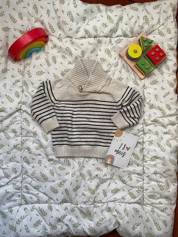 pull en laine beige rayé marine col montant 18 mois tape à l'oeil