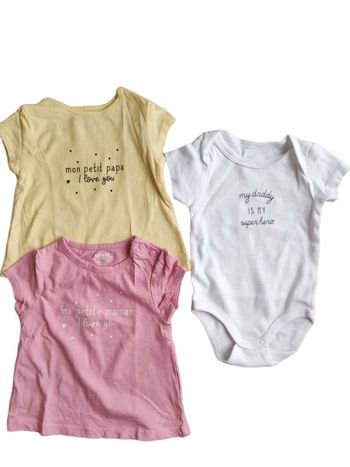 Lot 3 mois bébé fille été t-shirt inscription et body