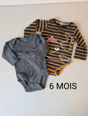 Lot de 2 bodies - Taille : 6 mois