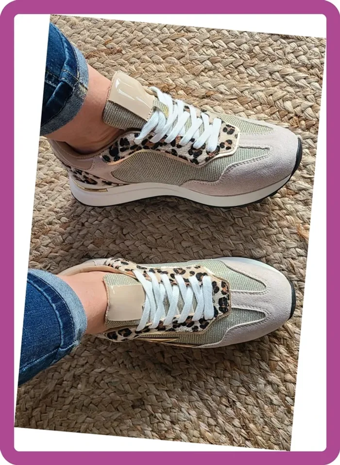 Basket à imprimé léopard beige, taille 38, neuves - photo numéro 5