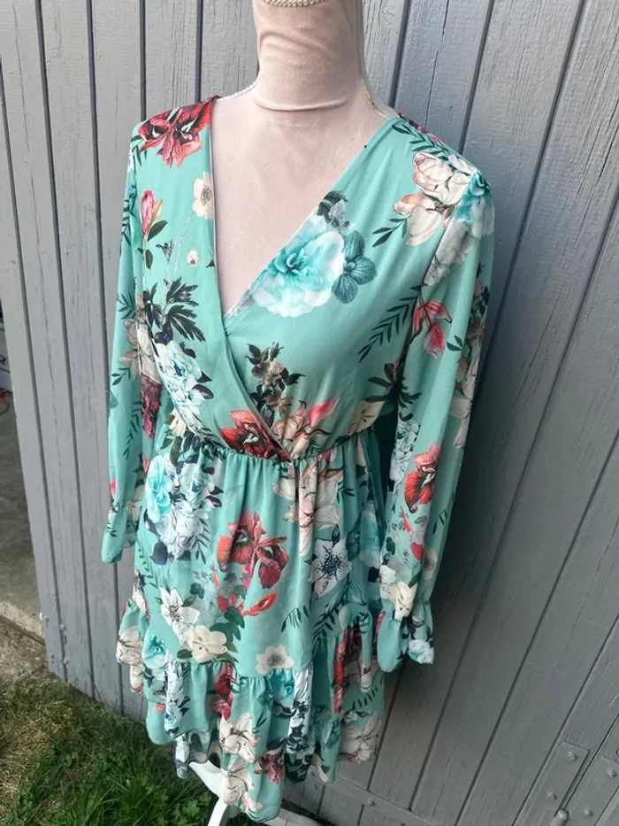 Robe manches longues légère fleurie coloré - photo numéro 3