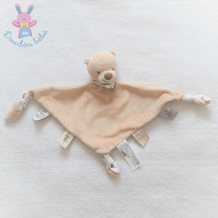 Doudou plat Ours beige blanc "mes petits amis de la savane" Bout'chou