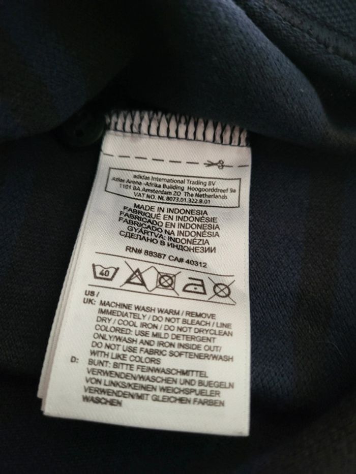 Polo Adidas à rayures noires et bleues marines 100% coton - L - photo numéro 6
