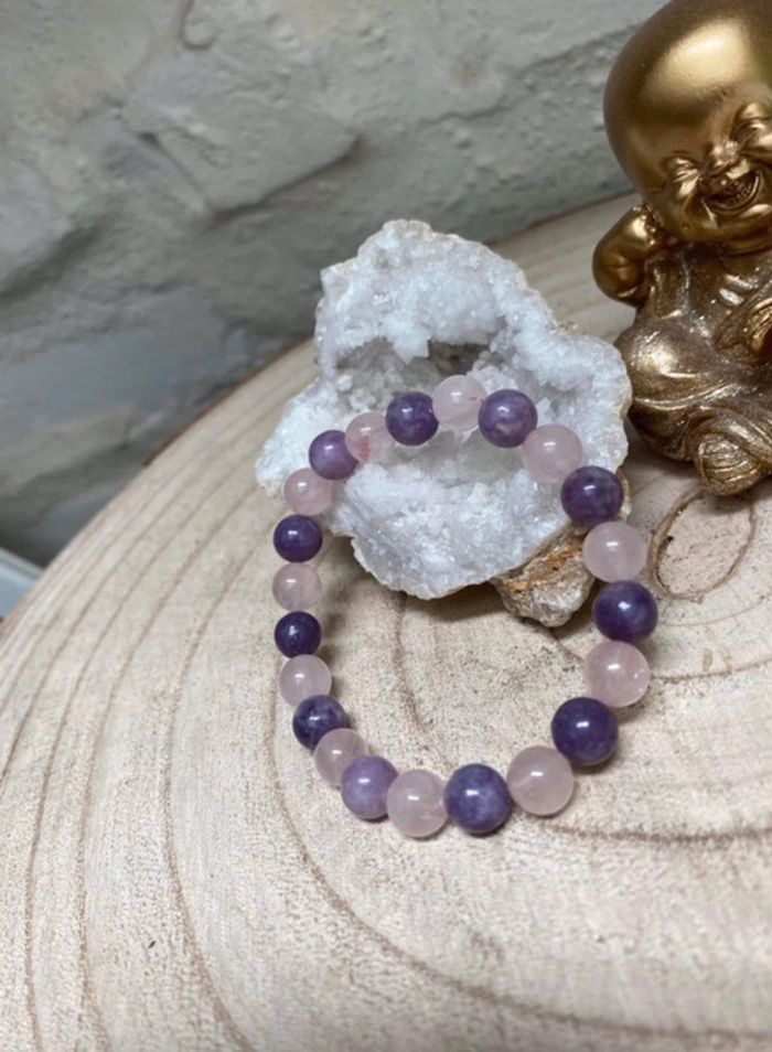 Bracelet lepidolite et quartz rose 18 cm , lithothérapie - photo numéro 7