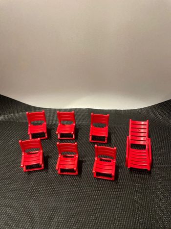 Playmobil lot 6 chaises pliantes rouges + transat 3230 3647 3728 3864 3945 4826 maison jardin