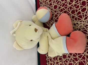 DOUDOU PELUCHE RANGE PYJAMA SUCRE D'ORGE OURS BALLE jaune orange bleu